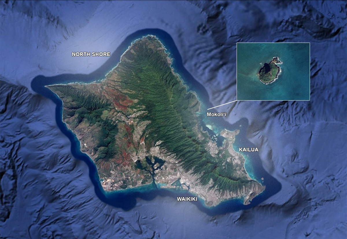 Mokolii island location on the map of Oahu